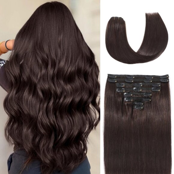 Clip in Hair Extensions Human Hair Seamless Silky Straight 20 inch for Women
